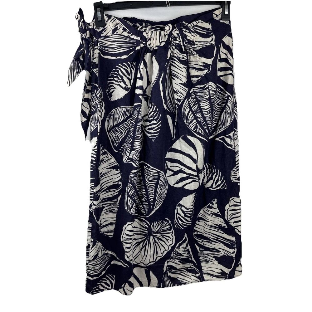 Nicole Miller women’s Seashells Linen Wrap Skirt Size M Navy & Off White - Picture 15 of 15
